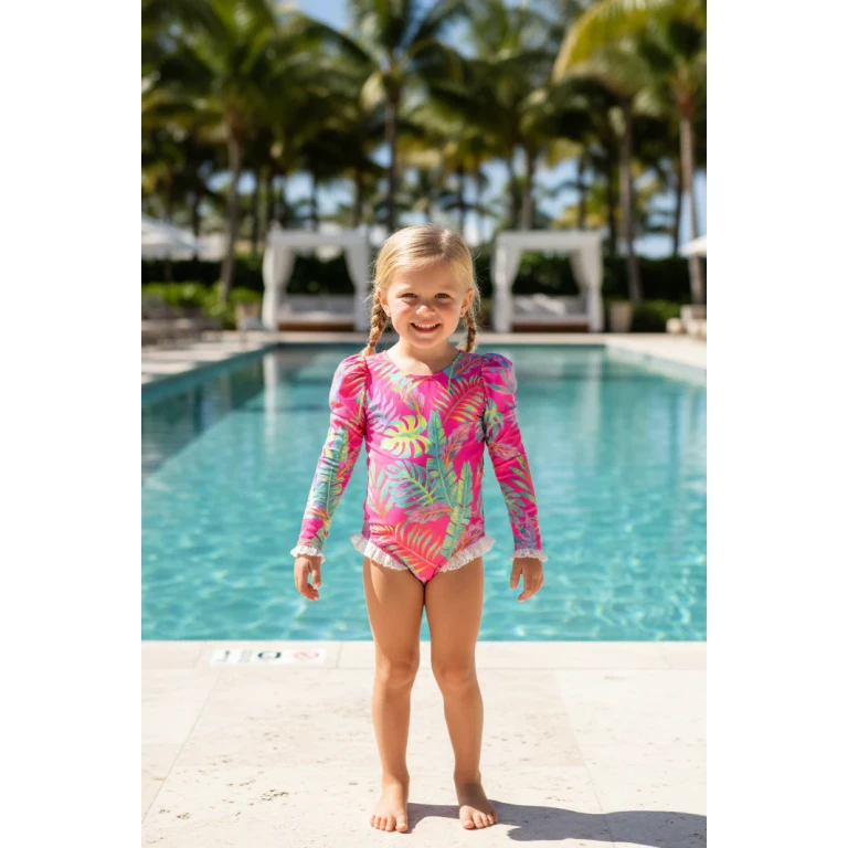 Pink Palm Paradise One Piece Rashguard Suit