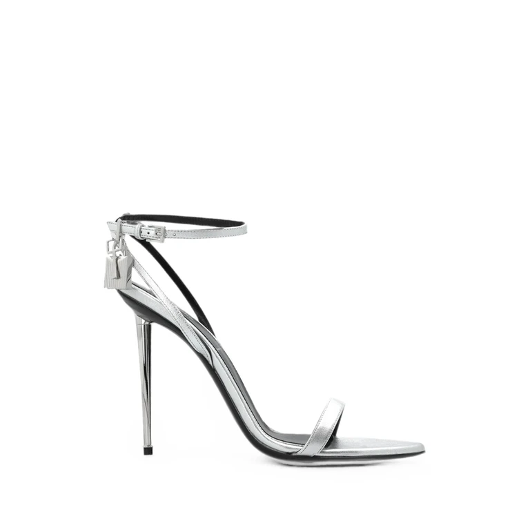 Padlock-embellished Metallic-effect Sandals