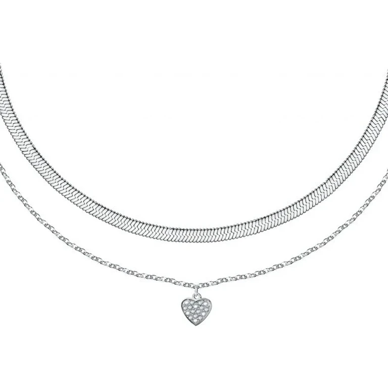 Double Necklace in Steel with Love Heart Lps10Asd19