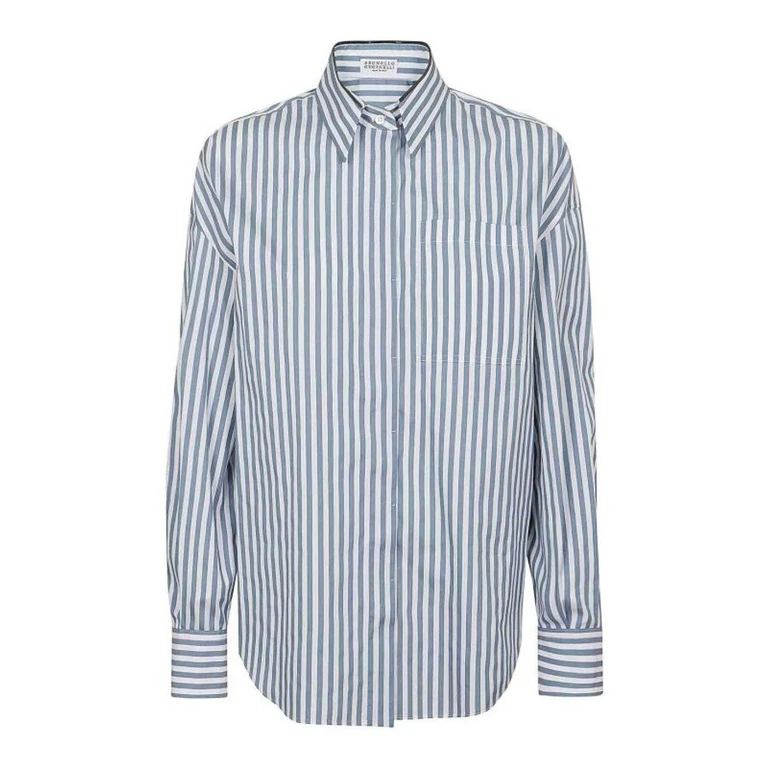 Blue White Striped Silk Shirt