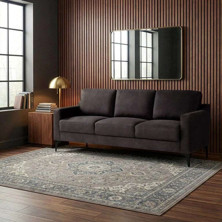 Fleming Faux Leather Sofa:- Grey