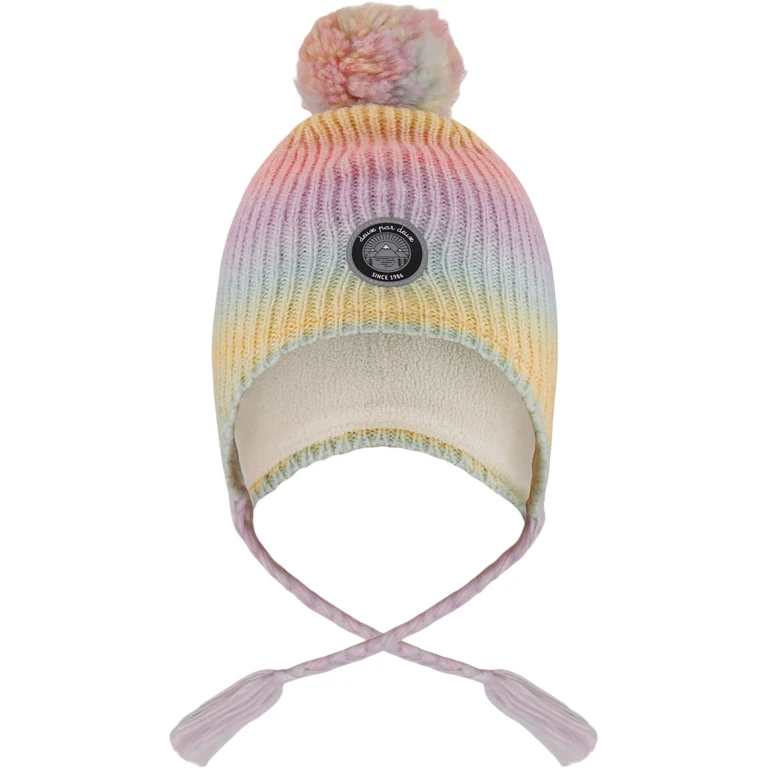 Multicolor Lined Peruvian Knit Pompom Hat - Little Girl