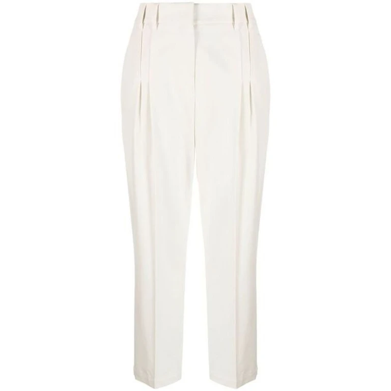 Cream Pleated Tailored Trousers