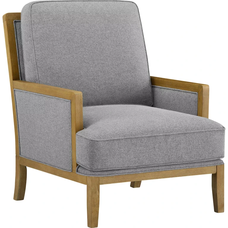 Savannah Cream Fabric Wood Trim Accent Chair - Gray:- Gray