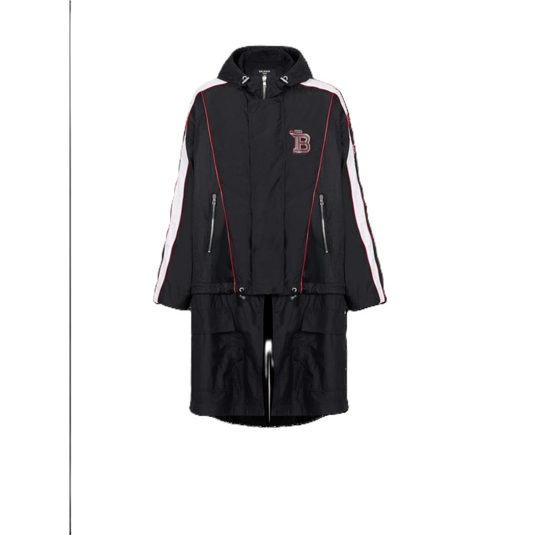 Men'S Black Mid-Length Parka With Stripes