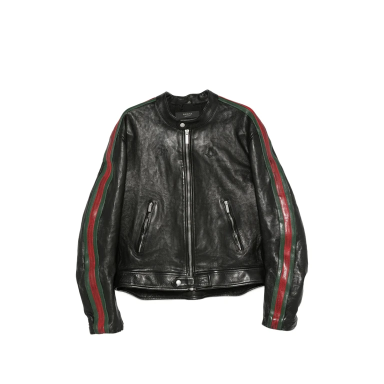 Web-stripe Leather Jacket