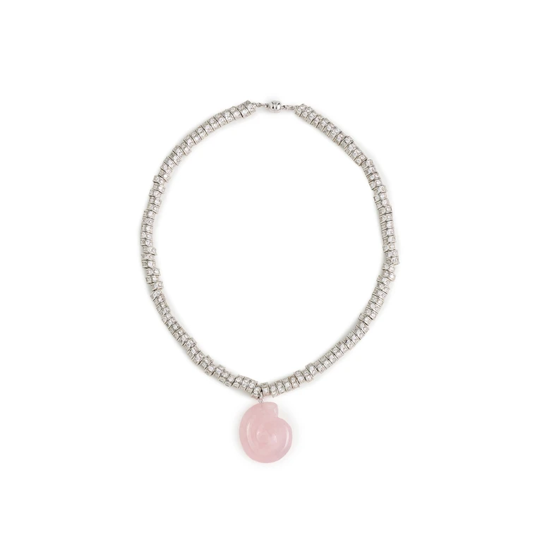 The Rose Quartz Rio Rhinestone Necklace Silver One Size