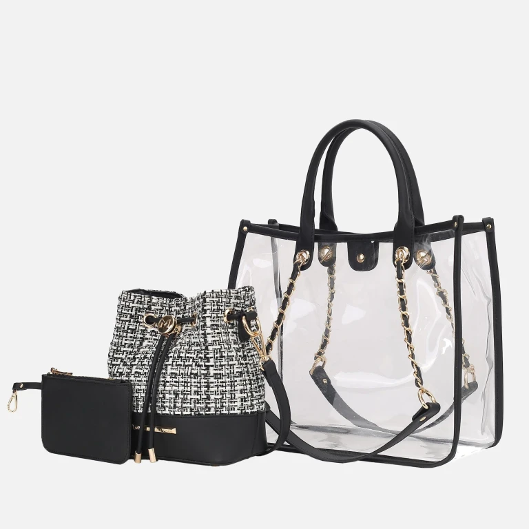 by Mia K. - Diva PVC Tote Bag with Tweed Bucket Bag