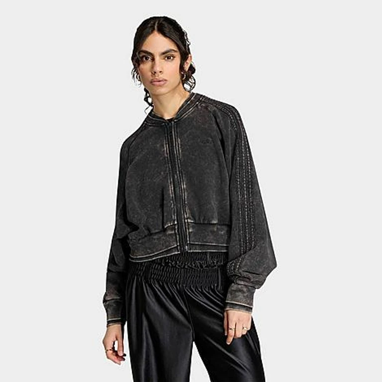 adidas Women's Originals Superstar Double Layered Cropped Track Top in Black Size: XXS