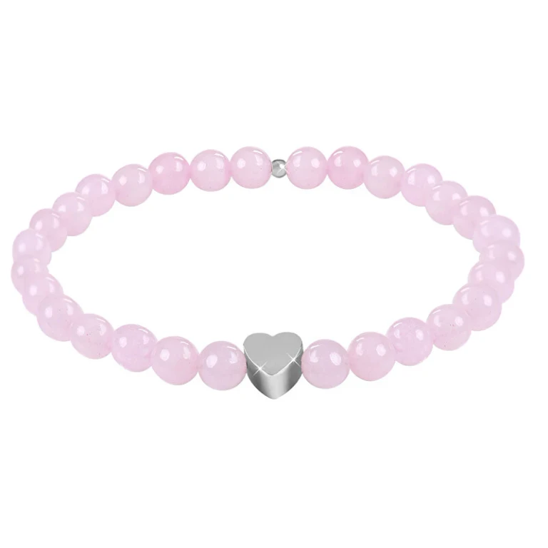 Rose Quartz Bracelet With Beads And Heart - Length: 18 Cm