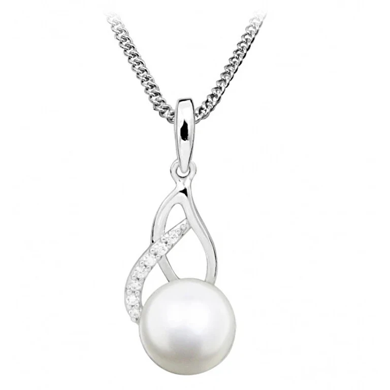 Delicate Necklace With Pearls And Zirconia Sc404 (Chain, Pendant)