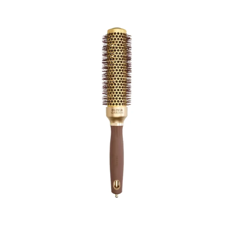 Round brush Expert Blowout Shine with gold and brown wavy bristles (35 mm)