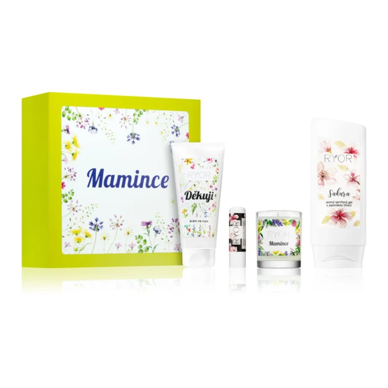 Gift set for moms lip balm 4.5 g + delicate shower gel 200 ml + Děkuji hand cream 100 ml + candle 65 g