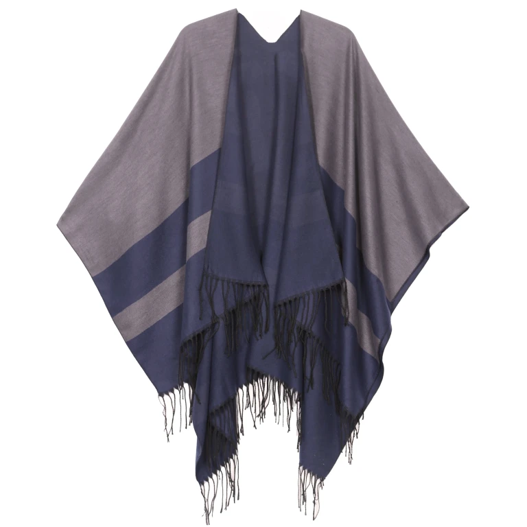Sakkas Avi Women's Reversible Open Front Poncho Cardigan Ruana Cape Shawl W/Fringe