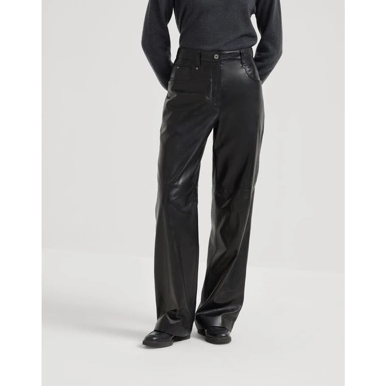 Woblack Leather Wide Trousers