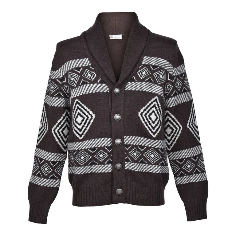 Men'S Brown Cashmere Patterned Cardigan Sweater