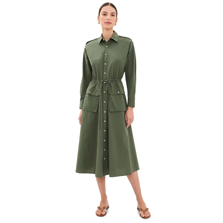 Long Sleeve Collared Shirt Dress Dense Olive 14