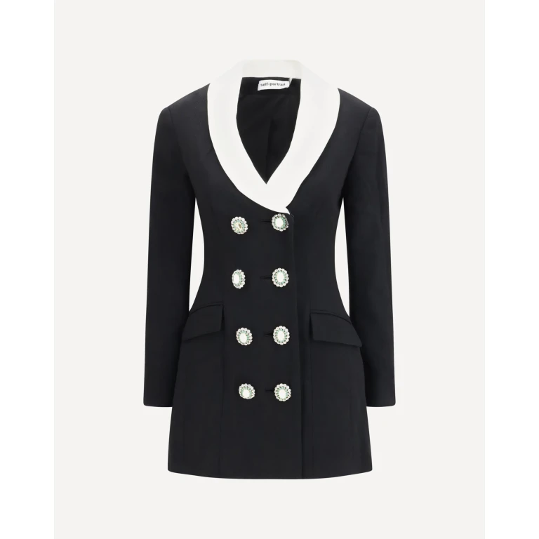 Long double-breasted Blazer with contrast neckline Female 10