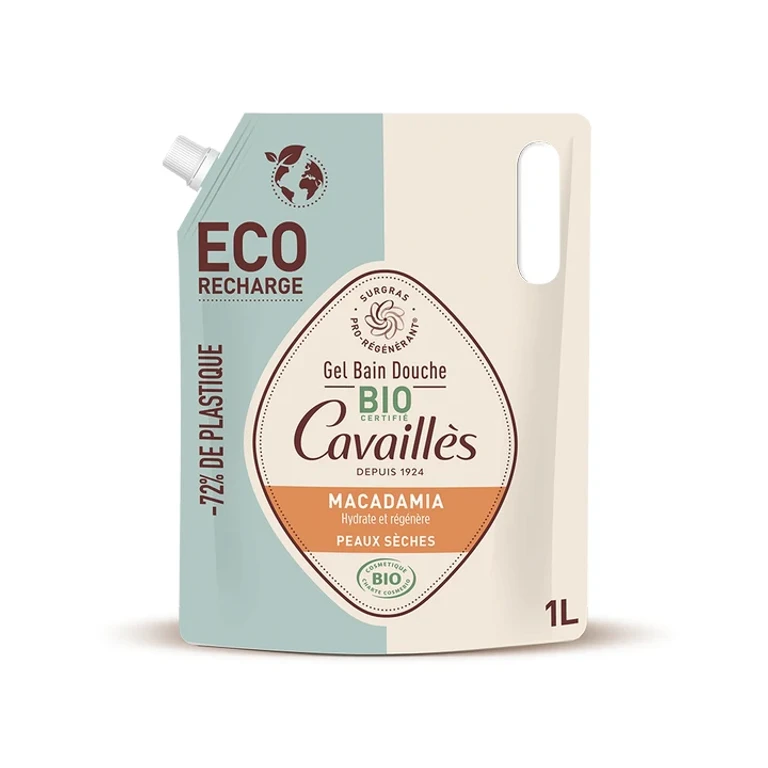 Cavaillès Bath and Shower Gel - Macadamia - ORGANIC Dry Skin 1 L - ECO-RECHARGE