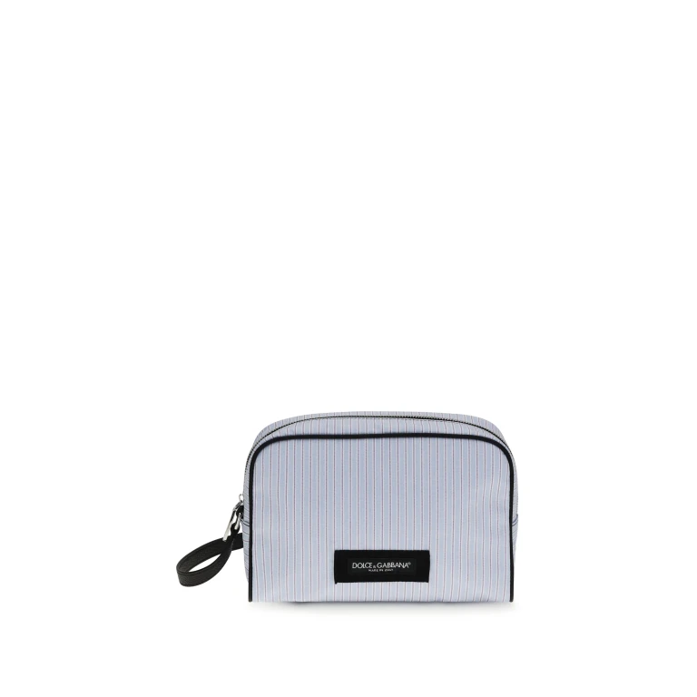 Handbag Striped Poplin and Leather