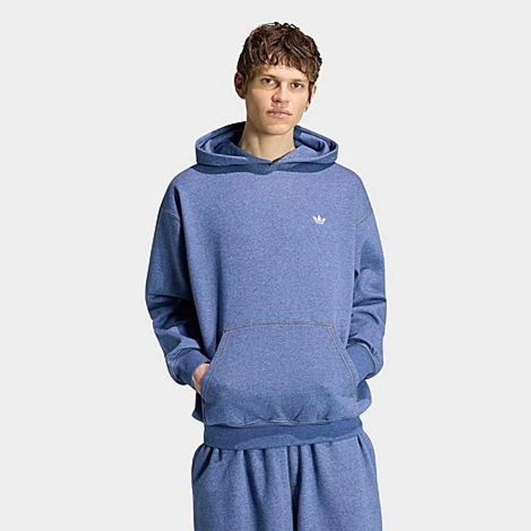 adidas Men's Originals Trefoil Essentials Melange Loose Pullover Hoodie in Crew Blue Melange Size: XS