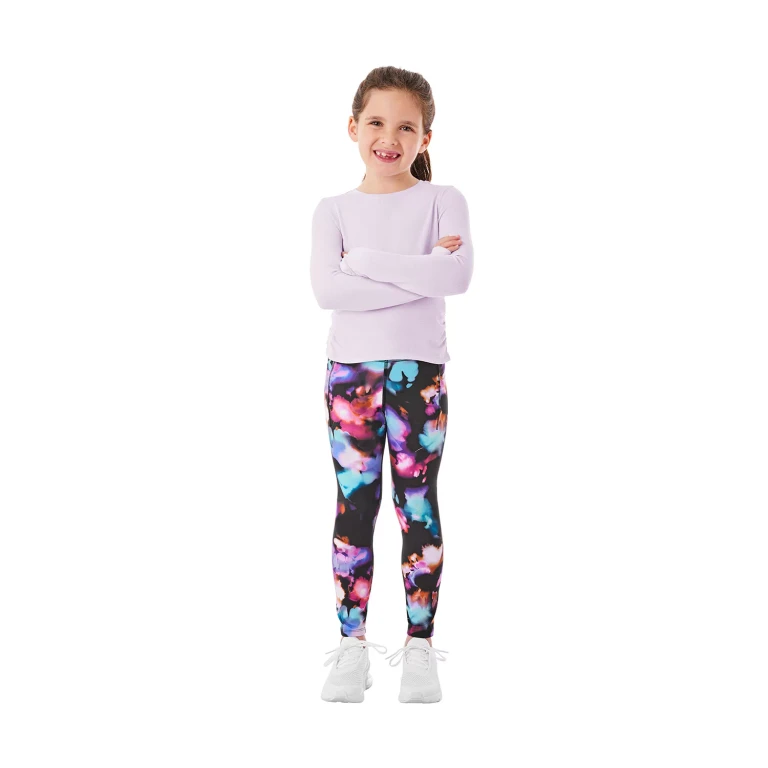 Girls Active Printed Leggings Purple M 7/8:- Purple, M (7/8)