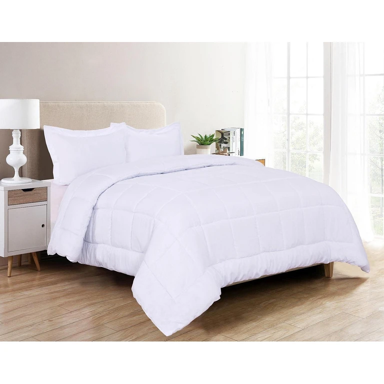 3-Piece Solid Box Stitched Comforter & Shams - Double-Filled Comforter