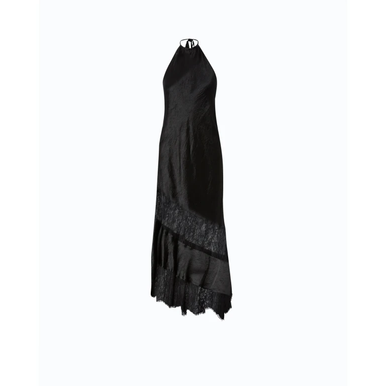 Robe midi asymétrique en satin et dentelle - 36