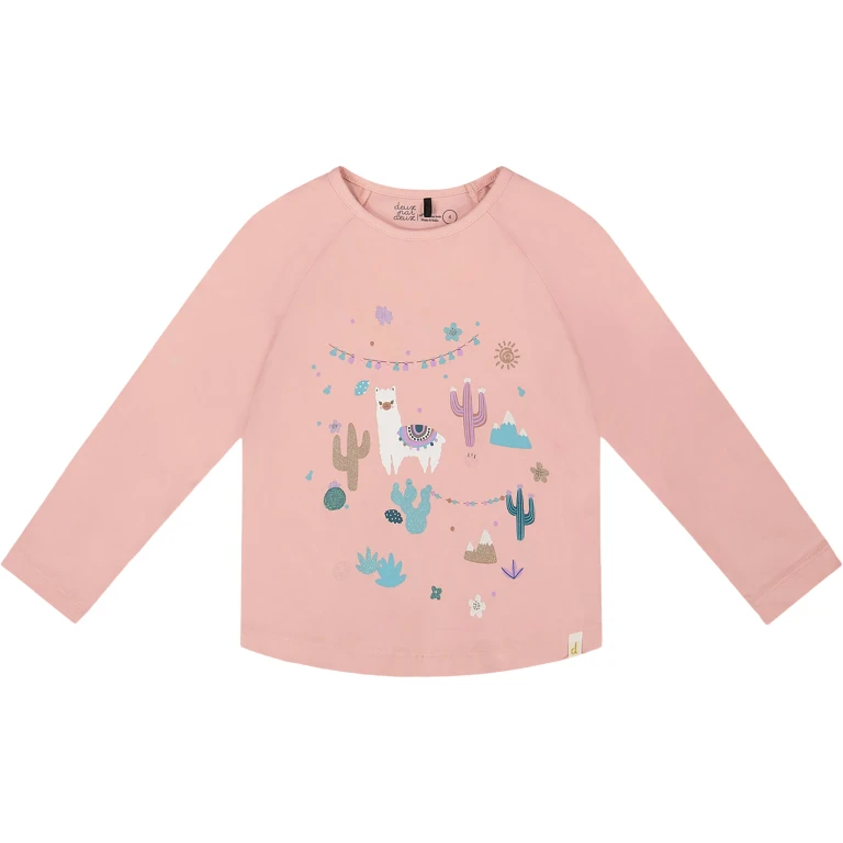 Dusty Pink With Llama Organic Cotton T-Shirt - Big Girl