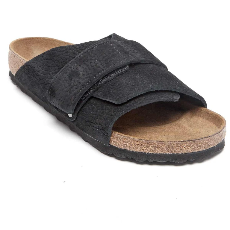 Kyoto Nubuck Leather Desert Dust Black Sandals