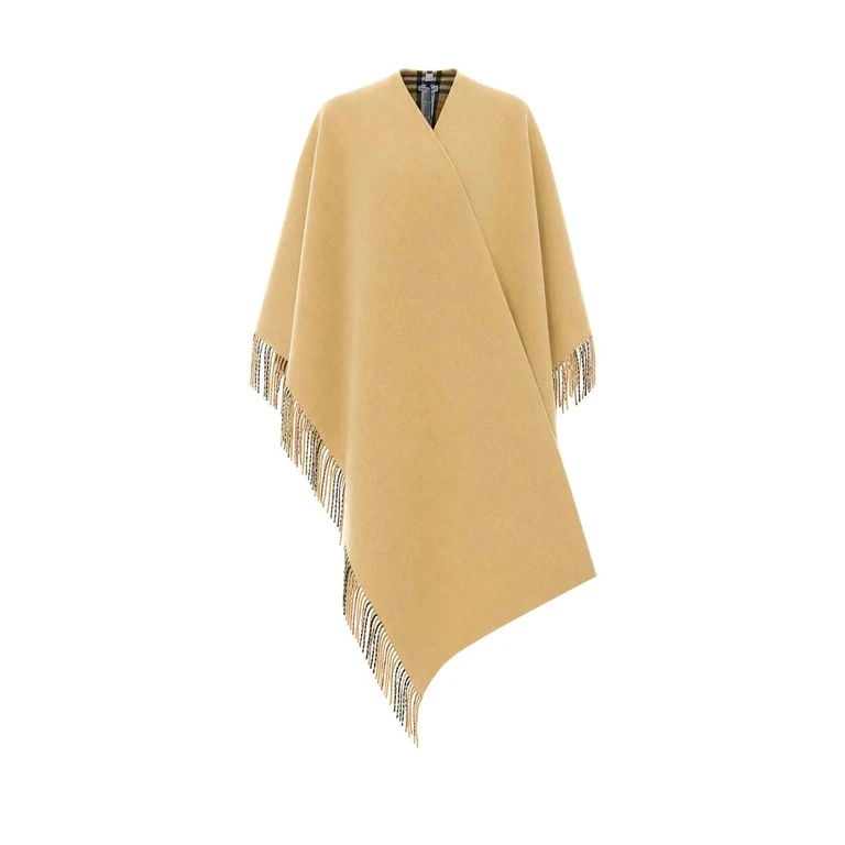 Cape Coinston Beige avec Franges et Motif à Carreaux