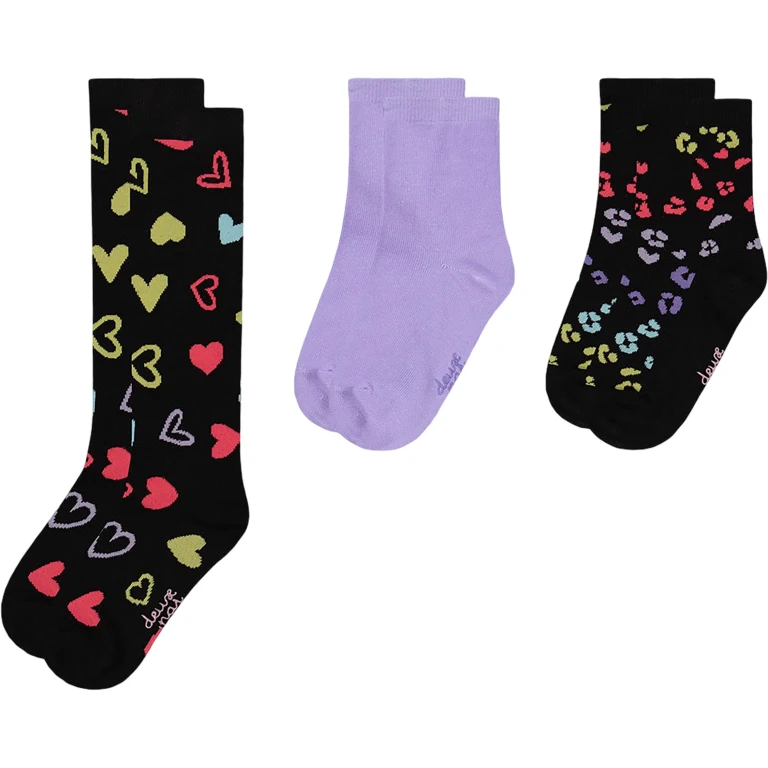 Black And Multicolor 3-Pack Knit Socks - Little Girl