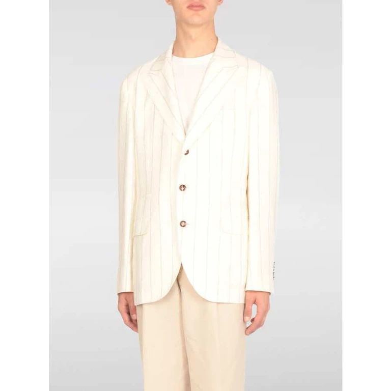 Cream Pinstripe Linen Blend Blazer