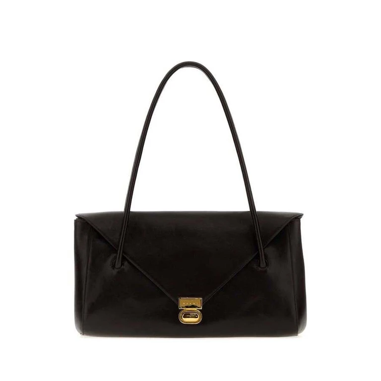 Dark Brown Leather E-W Shoulder Bag Metalbrown Borse A Tracolla