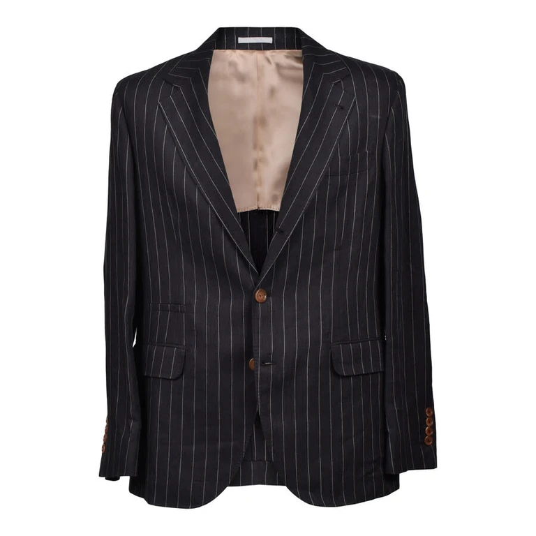 Black Linen Striped Suit Jacket