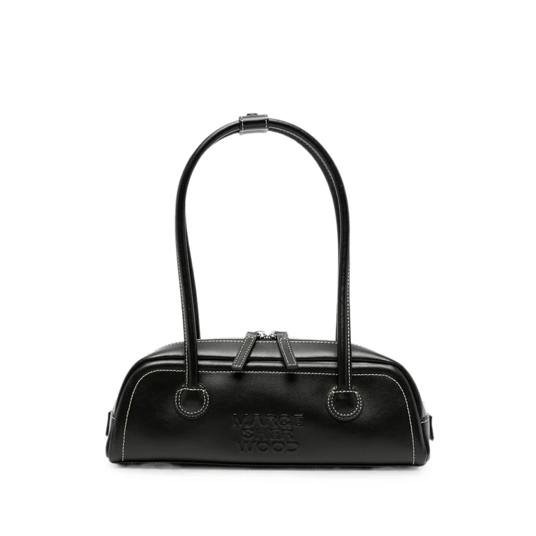 Contrast-stitch Logo-embossed Tote Bag