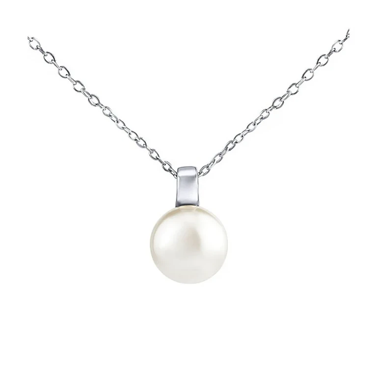 Silver Necklace With Crystals Swarovski White Pearl 12 Mm Lps061912Psww (Chain, Pendant)