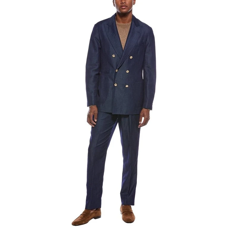 Navy Wool Linen Deconstructed Blazer