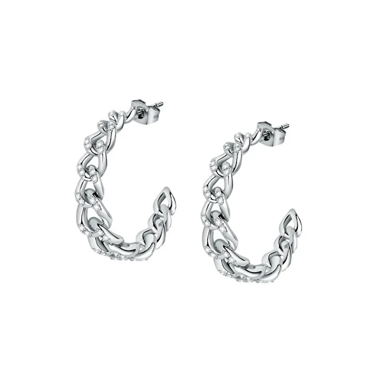 Round Steel Earrings With Crystals Sauq08
