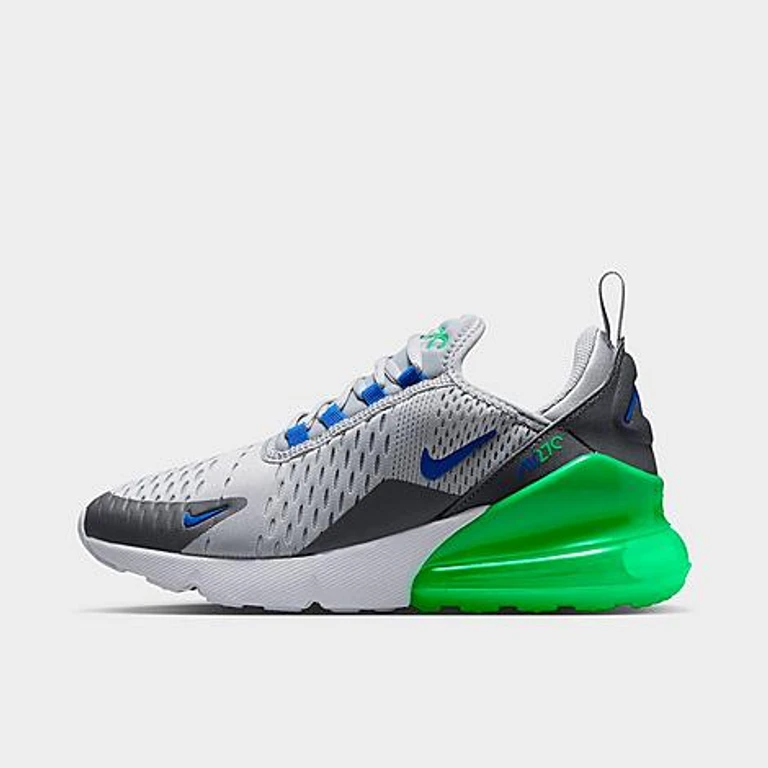 Big Kids Air Max 270 Casual Shoes in Wolf Grey/Smoke Grey/Green Spark Size: 3.5