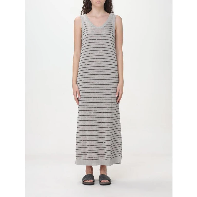 Wolight Grey Striped Sleeveless Dress