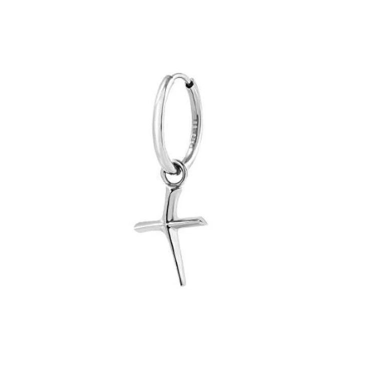 Single Earrings In Steel Cross 2In1 Bx Tj3642
