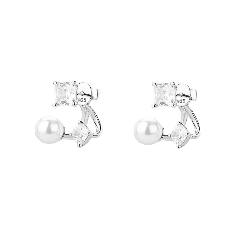 Fancy Infinite White Silver Earrings with Synthetic Pearl Fiw174