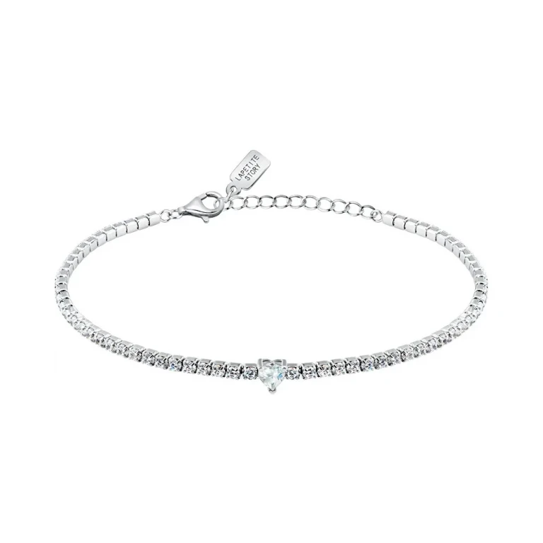 Silver Tennis Bracelet With Transparent Heart Lps05Awv43