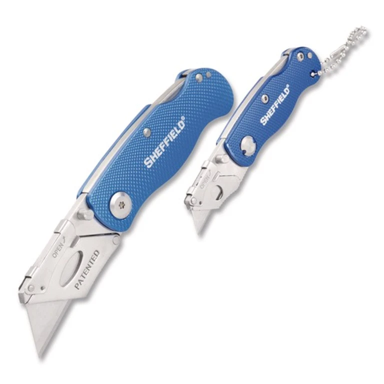1 Standard 1 Mini Blade Folding Lock Back Utility Knife Set - Blue