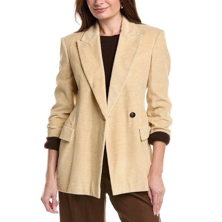 Beige Corduroy Double-Breasted Blazer