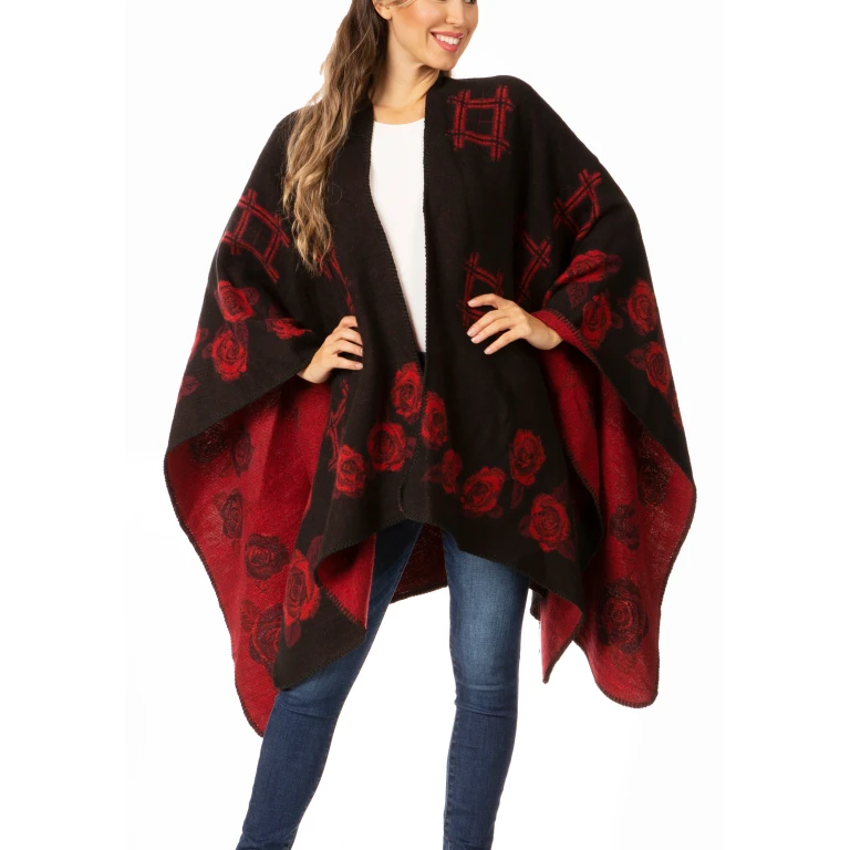 Sakkas Lupe Womens Reversible Poncho Wrap Cape Shawl Sweater Coat Cardigan Pattern