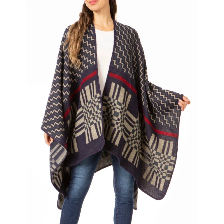 Sakkas Lupe Womens Reversible Poncho Wrap Cape Shawl Sweater Coat Cardigan Pattern