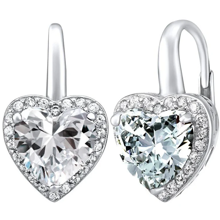 Heart-Shaped Silver Earrings with Zircon Lps0629Ew