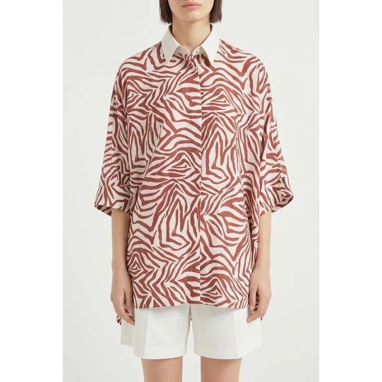 Red Silk Blend Oversized Shirt